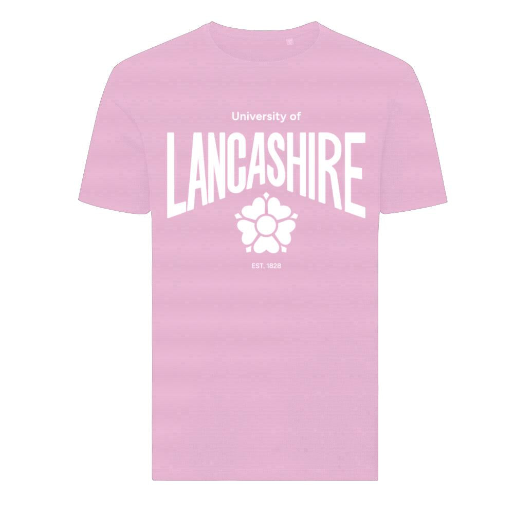 University of Lancashire Light Pink, Rose Logo, T-Shirt